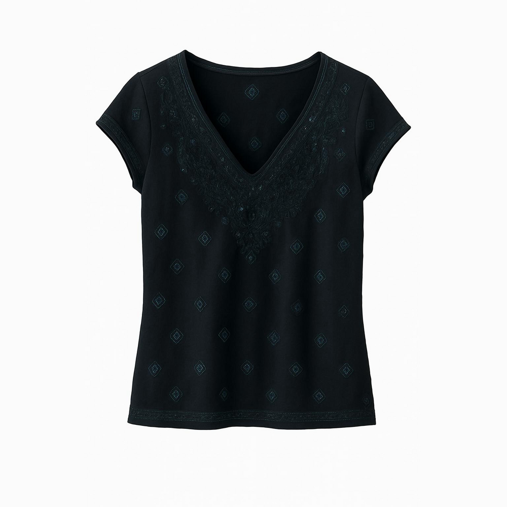 Calypso St. Barth Blue Embellished Cap Sleeve Blouse